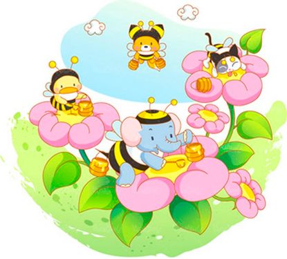 وکتور نقاشی کودکانه وکتور زنبور عسل وکتور جمع آوری عسل