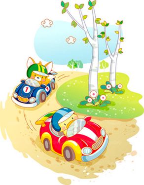 وکتور نقاشی کودکانه وکتور مسابقه ماشین حیوانات