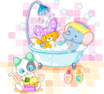 وکتور نقاشی کودکانه وکتور حمام کردن حیوانات وکتور وان حمام