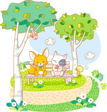 وکتور نقاشی کودکانه وکتور نیمکت وکتور پارک وکتور درخت