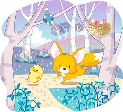 وکتور نقاشی کودکانه وکتور جنگل وکتور روباه وکتور پرنده