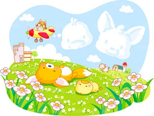 وکتور نقاشی کودکانه وکتور ابر وکتور منظره بهاری وکتور گل