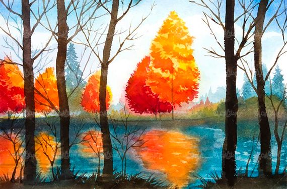 وکتور نقاشی منظره وکتور طبیعت وکتور چشم انداز پاییزی1