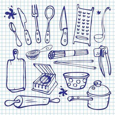 وکتور ظروف آشپزخانه وکتور رنده وکتور قاشق و چنگال