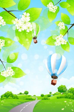 وکتور منظره بهاری وکتور برگ و شکوفه درخت وکتور بالون