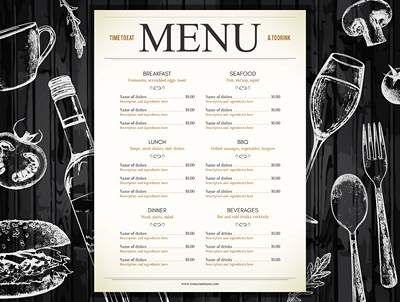 وکتور منوی رستوران وکتور آشپزخانه