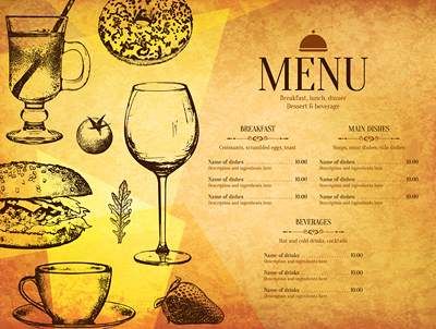 وکتور منوی رستوران وکتور آشپزخانه