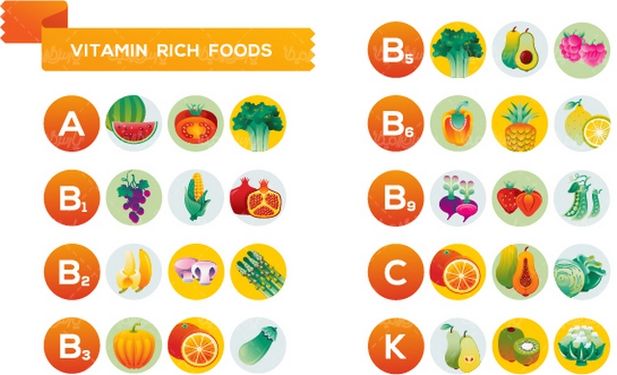 وکتور ویتامین مواد غذایی