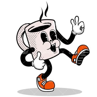 وکتور برداری قهوه کارتونی همراه با فنجان قهوه و برنامه کودک