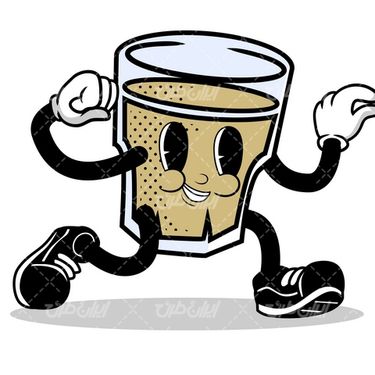 وکتور برداری قهوه کارتونی همراه با فنجان قهوه و برنامه کودک