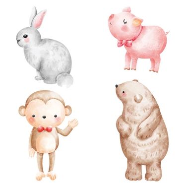 وکتور برداری حیوان کارتونی همراه با برنامه کودک و خرگوش