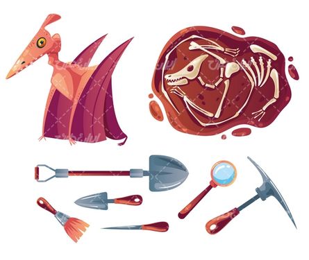 وکتور برداری باستان شناسی همراه با دایناسور و اسنخوان