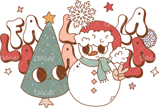 وکتور برداری آرم برفی همراه با درخت کریسمس و لوگو برف