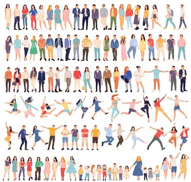 وکتور برداری شخصیت های کارتونی همراه با مردم و کاراکتر های کارتونی