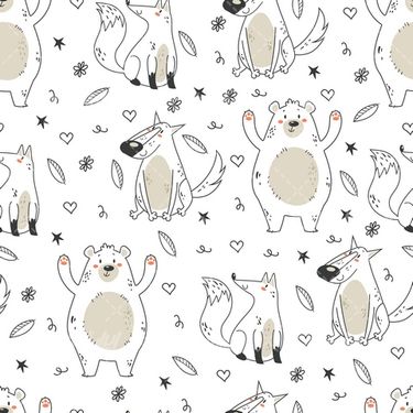 وکتور برداری گرگ سیاه قلم همراه با روباه سیاه قلم