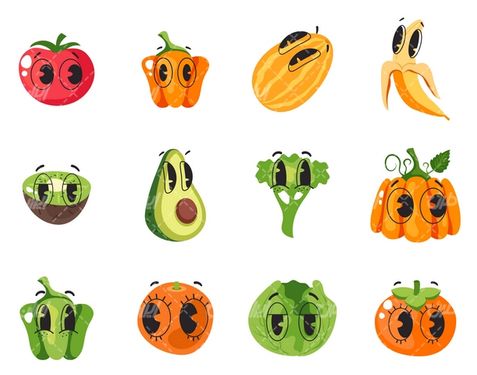 وکتور برداری میوه کارتونی همراه با شخصیت کارتونی و برنامه کودک