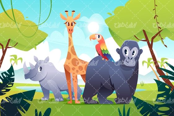 وکتور برداری حیوانات کارتونی جنگل همراه با برنامه کودک
