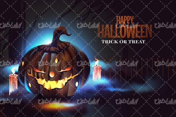وکتور برداری هالوین همراه با المان های شب وحشت و کدو