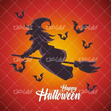 وکتور برداری طرح هالوین همراه با جادوگر و المان های ترسناک