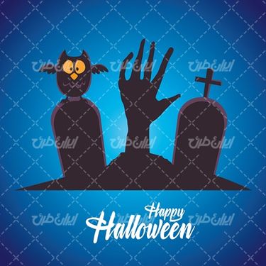 وکتور برداری طرح هالوین همراه با جغد و المان های ترسناک