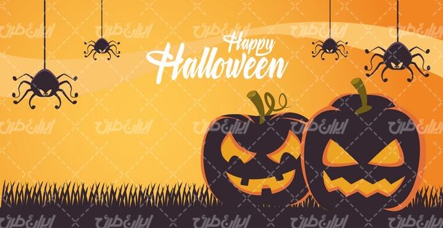 وکتور برداری طرح هالوین همراه با کدو و المان های ترسناک