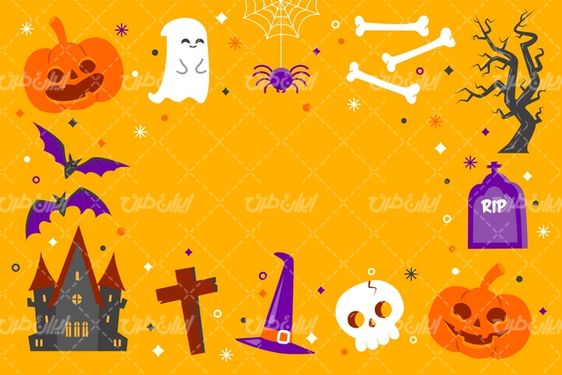 وکتور برداری شب وحشت همراه با خفاش و تار عنکبوت