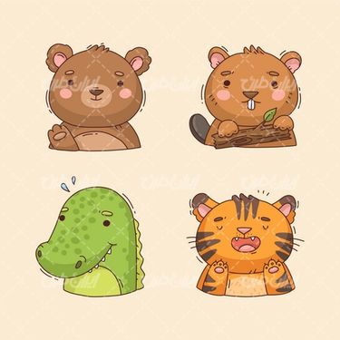 وکتور برداری حیوانات کارتونی همراه با برنامه کودک و تصویر حیوان