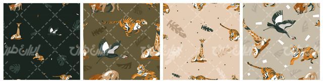 وکتور برداری حیات وحش به همراه حیوانات جنگل و ببر