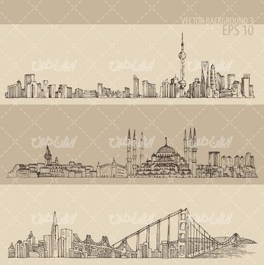 وکتور برداری سیاه قلم شهر به همراه شهرهای سیاه قلم