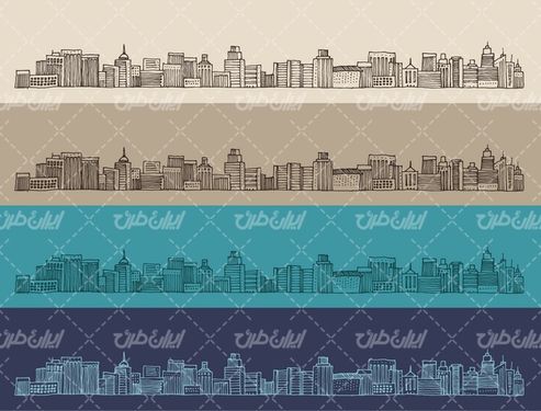 وکتور برداری سیاه قلم شهر به همراه شهرهای سیاه قلم