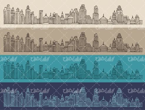 وکتور برداری سیاه قلم شهر به همراه شهرهای سیاه قلم