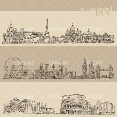 وکتور برداری سیاه قلم شهر به همراه شهرهای سیاه قلم