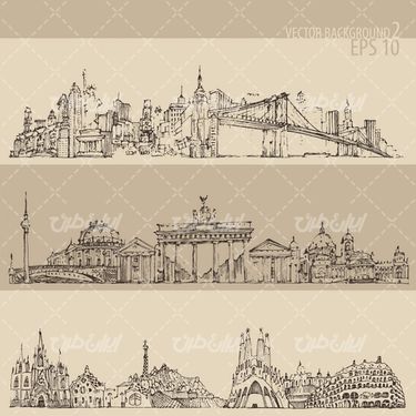 وکتور برداری سیاه قلم شهر به همراه شهرهای سیاه قلم