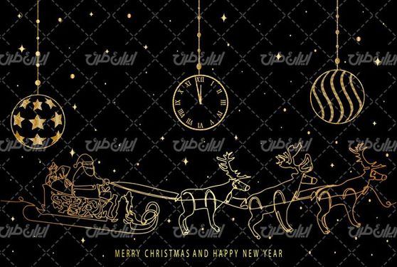 وکتور برداری طرح کریسمس همراه با درخت کریسمس و کارتون