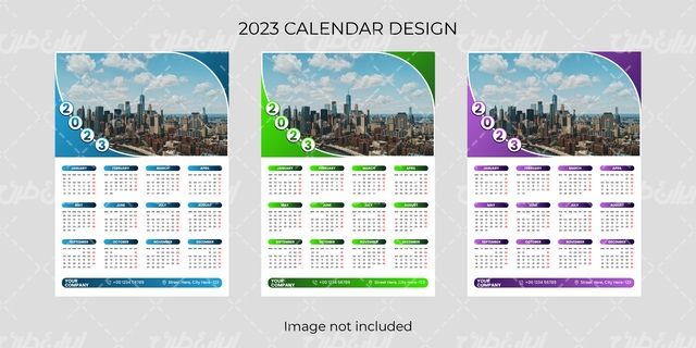 وکتور برداری تقویم دیواری همراه با طرح خام تقویم و تقویم میلادی