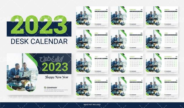 وکتور برداری تقویم دیواری همراه با طرح خام تقویم و تقویم میلادی