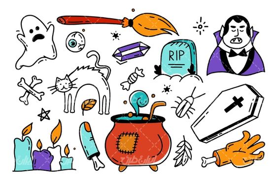 وکتور برداری کارتون همراه با برنامه کودک و المان هالوین