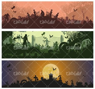 وکتور برداری شب وحشت همراه با المان شب وحشت و قبر