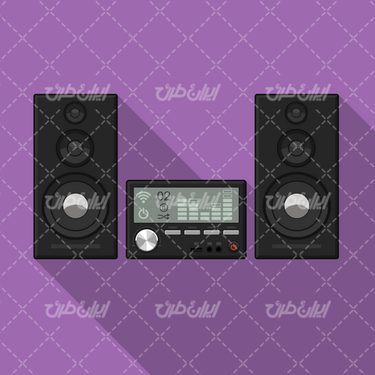 وکتور برداری دستگاه پخش موسیقی همراه با اسپیکر و لوازم خانگی