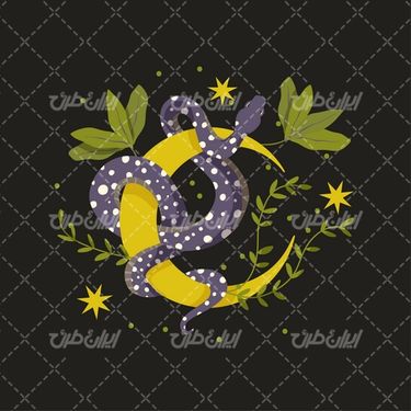 وکتور برداری مار همراه با گل و بوته و گل زیبای رنگی