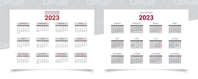 وکتور برداری تقویم همراه با قالب تقویم و تقویم میلادی