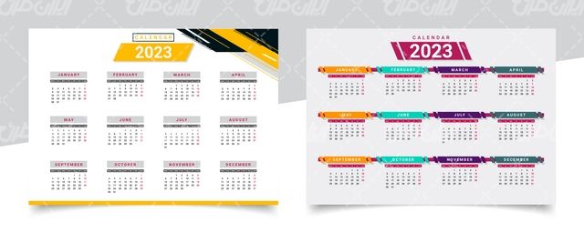 وکتور برداری تقویم همراه با قالب تقویم و تقویم میلادی