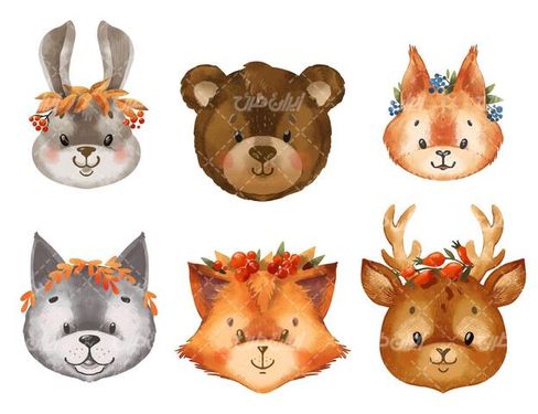 وکتور برداری گوزن همراه با حیوان کارتونی و خرس