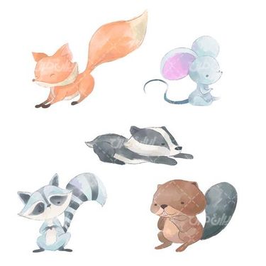 وکتور برداری موش همراه با حیوان کارتونی و روباه