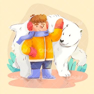 وکتور برداری خرس قطبی همراه با برنامه کودک و پسر بچه