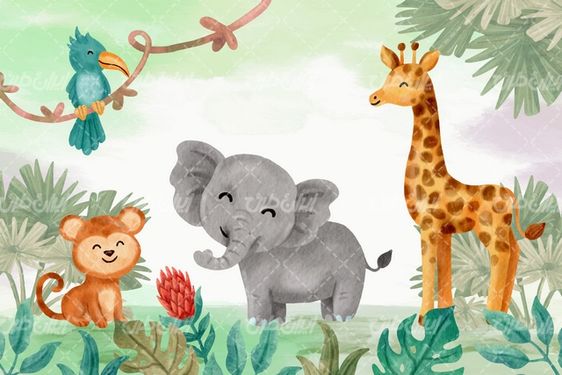وکتور برداری حیوان کارتونی همراه با فیل و برنامه کودک