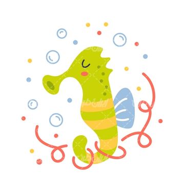 وکتور و برداری اسب دریایی به همراه المان و عناصر طراحی