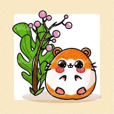 وکتور برداری موش به همراه درختچه و برگهای سبز