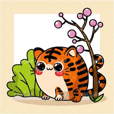 وکتور برداری ببر به همراه برگ سبز و درخت