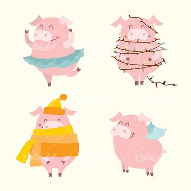 وکتور برداری خوک کارتونی به همراه لباس های گرم زمستانی